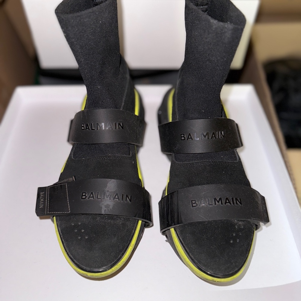 Balmain Black and Neon Yellow Slides
